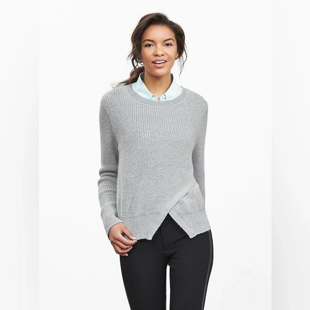 BANANA REPUBLIC Butterfly Open Front Sweater in Skyline grey wool mohair blend